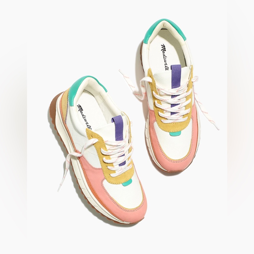 Madewell Kickoff Trainer Sneakers in Colorblock Leather tennis shoes pink green